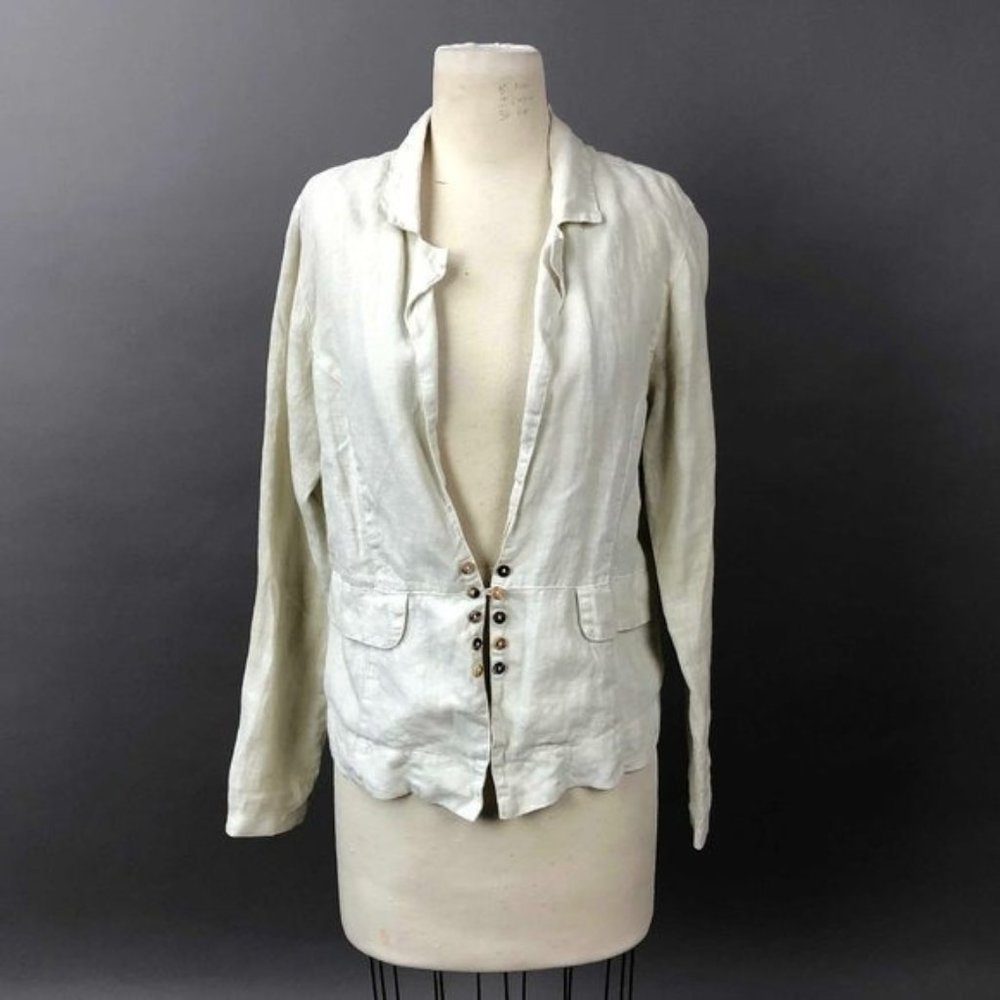 Click CMC Color Me Cotton White Linen Blazer Jacket Lagenlook Coastal Grandma M